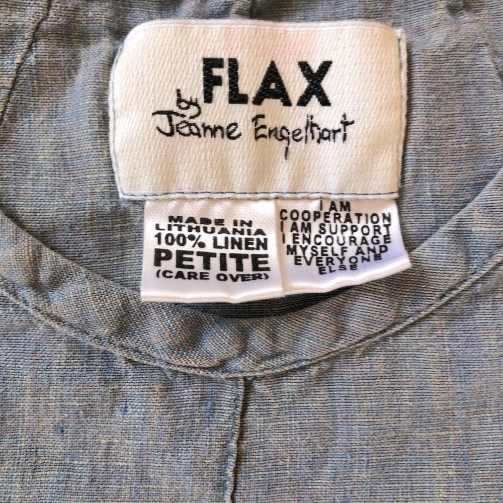 Flax Blue Tunic Minimalist 100% Linen Long Sleeves w/ Pintuck Detail Sz SP - Picture 9 of 11